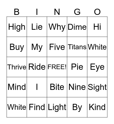 Long I words Bingo Card