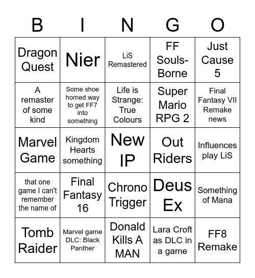 Square Enix Bingo Card