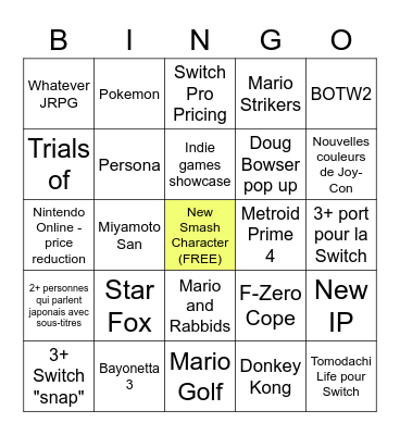 Nintendo Bingo Card