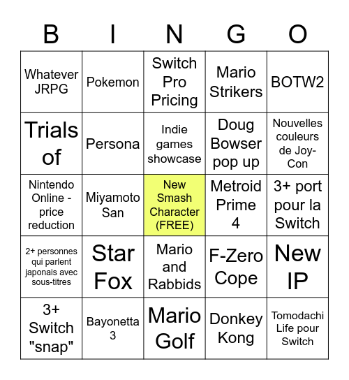 Nintendo Bingo Card