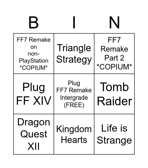 Square Enix E3 2021 Bingo Card