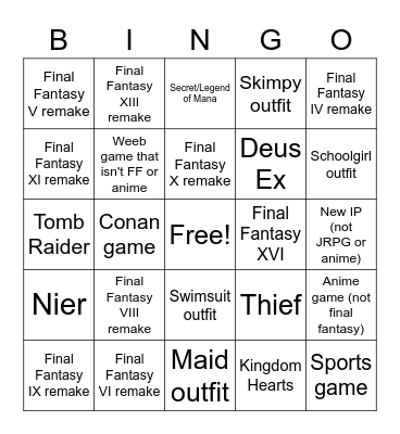 5x5 Enix Bingo Card