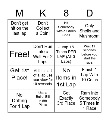 Mario Kart 8 Deluxe Bingo - 1 Bingo Card