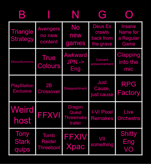 SQEX Presents Bingo Card