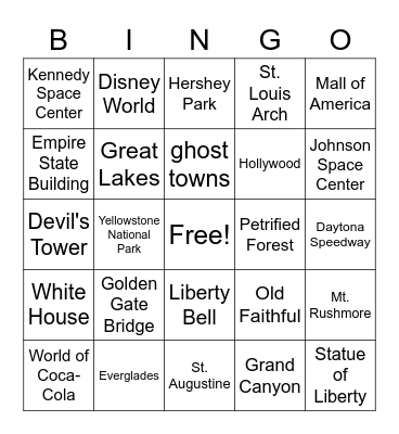 U.S Landmarks Bingo Card