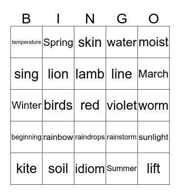 Welcome, Spring! Bingo Card