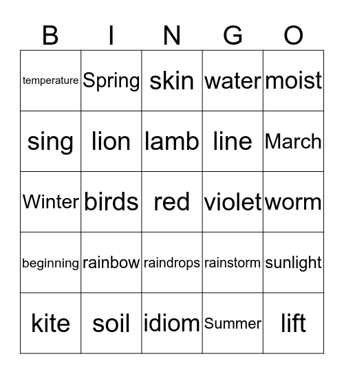 Welcome, Spring! Bingo Card