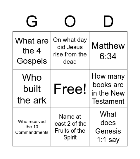 BIBLE BINGO Card