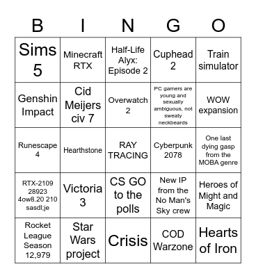 PC Gaming Bingo Card