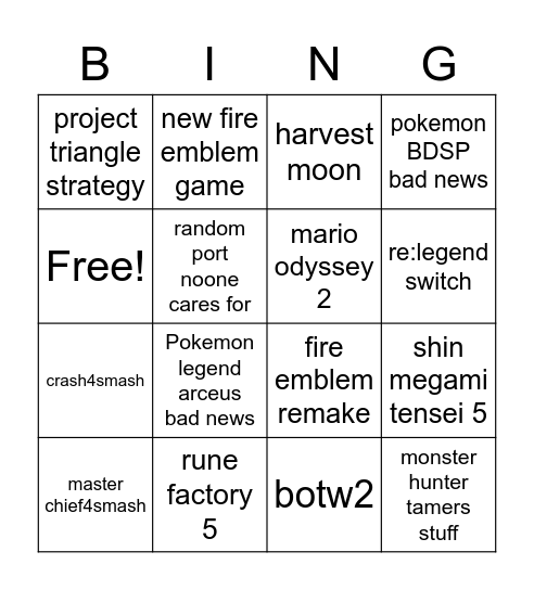 boy Bingo Card