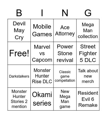 mccgavin Capcom Bingo Card