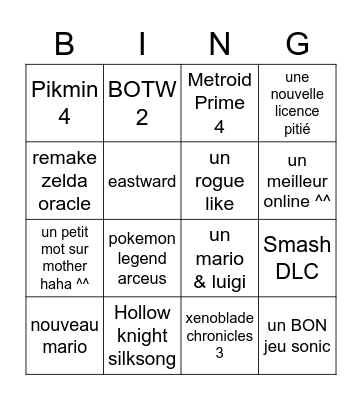 E3 NINTENDO Bingo Card