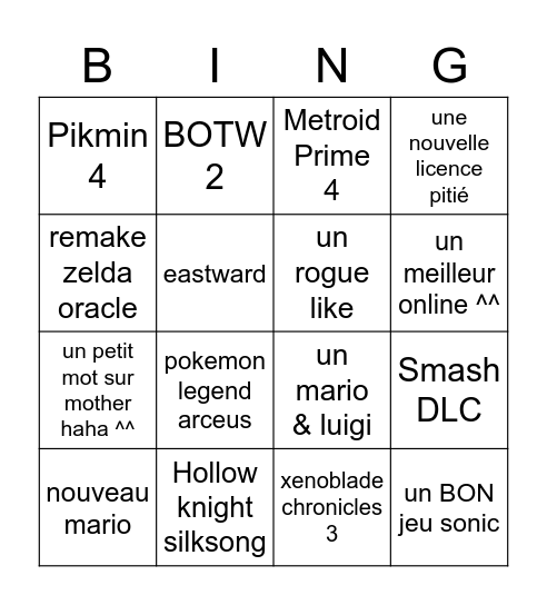 E3 NINTENDO Bingo Card