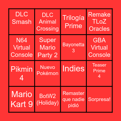 Nintendo E3 Bingo Card