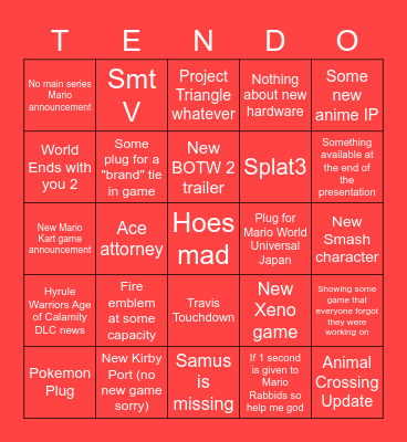 Nintendo E3 Bingo Board Bingo Card
