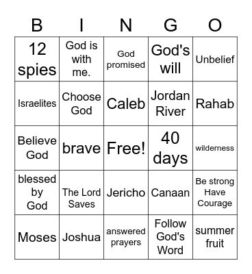 Moses and Joshua Bingo Card