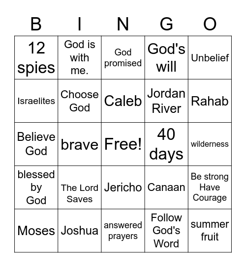 Moses and Joshua Bingo Card