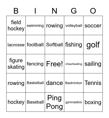 Sports Bingo Card