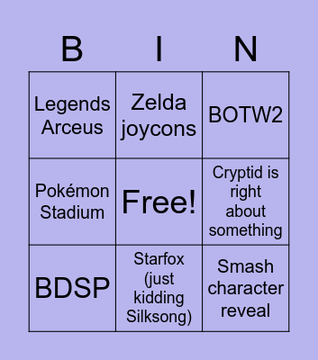 Nintendo makes me cry Bingo Card