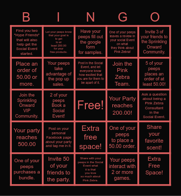 Hostess Bingo Board Bingo Card