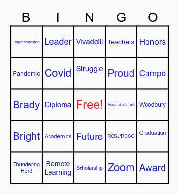 Graduation Bingo Card