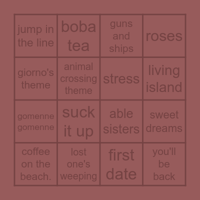 guess the songs Bingo Card