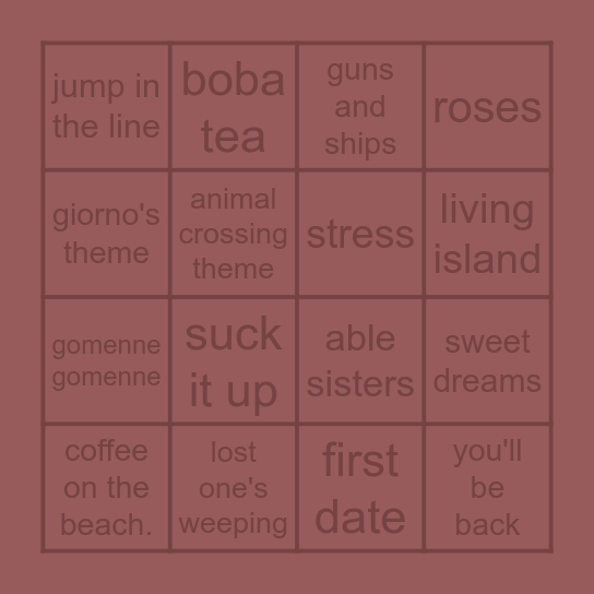 guess the songs Bingo Card
