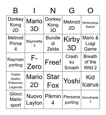 Nintendo Bingo Card Bingo Card