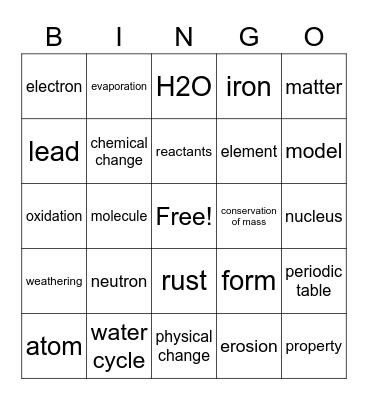 Unit 1-What's the MATTER in Flint Bingo Card
