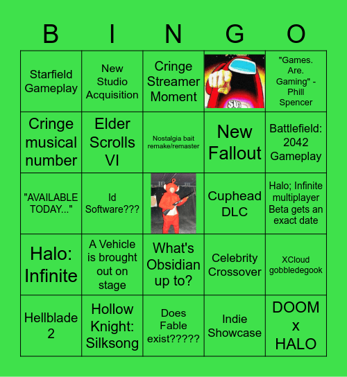 Xbox + Bethesda Showcase Bingo Card