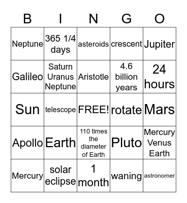 Earth Patterns, Cycles, and Change  Bingo Card