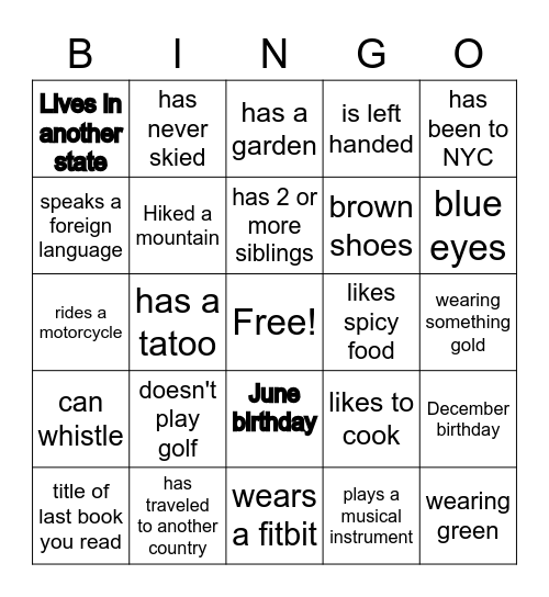 Find Guests Who Bingo Card