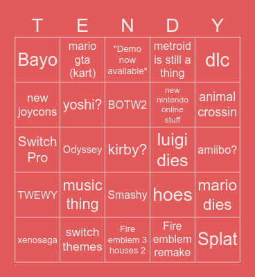 nintendo bing Bingo Card