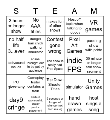 PC Gaming Show BINGO Card