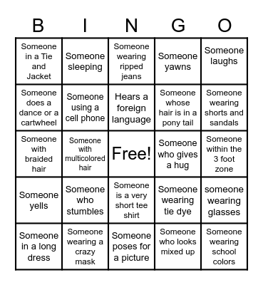 Eighth Grade Recognition Bingo Card