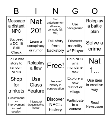 Eberron Bingo Card