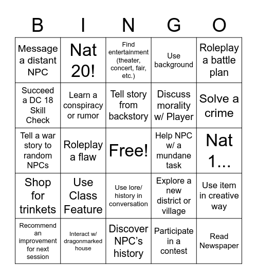 Eberron Bingo Card