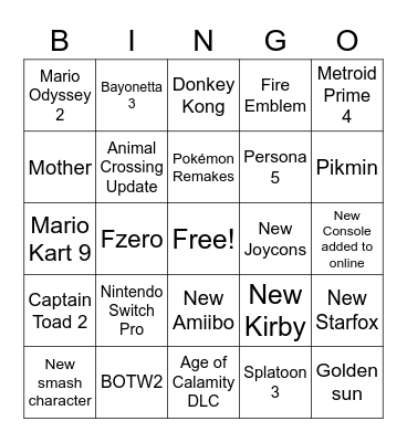 Nintendo Bingo Card