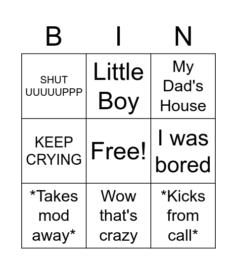 Dylan Moment Bingo! Bingo Card