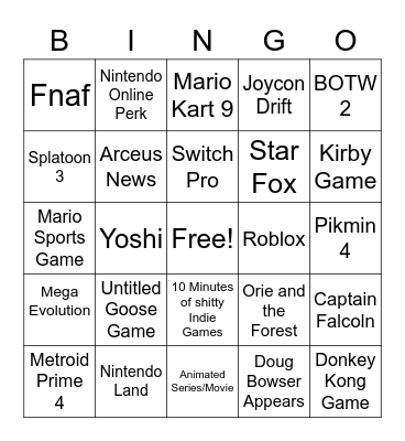 Nintendo E3 Bingo Card