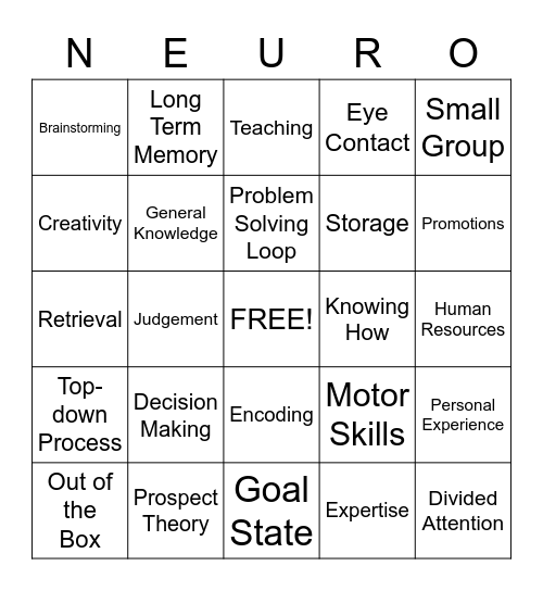 Cognitive Bingo Card