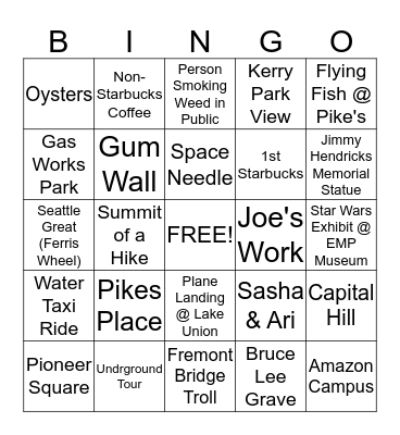 Rob's Seattle Bingo! Bingo Card