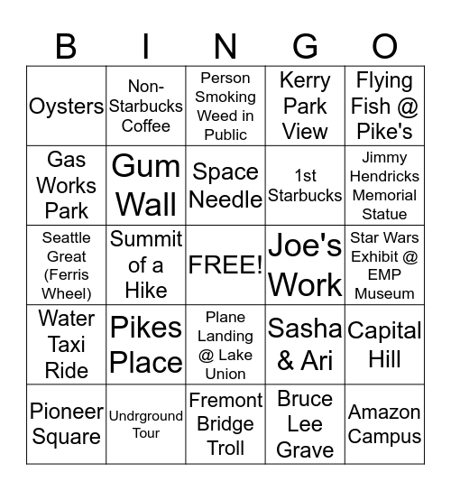 Rob's Seattle Bingo! Bingo Card