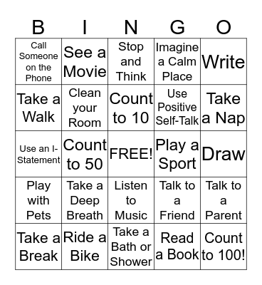 Coping Skills BINGO! Bingo Card