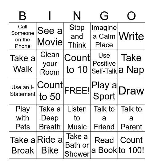 Coping Skills BINGO! Bingo Card