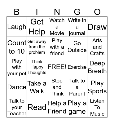 Coping Skills Bingo Card