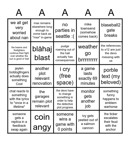 season 20 bingo Card