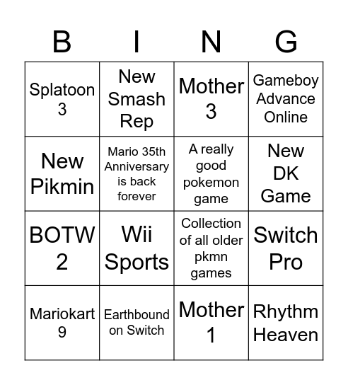 Dream E3 Presentation Bingo Card