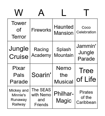 Virtual Disney Field Trip Bingo Card