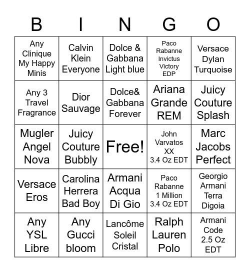 Ultamate Fragrance Bingo Card